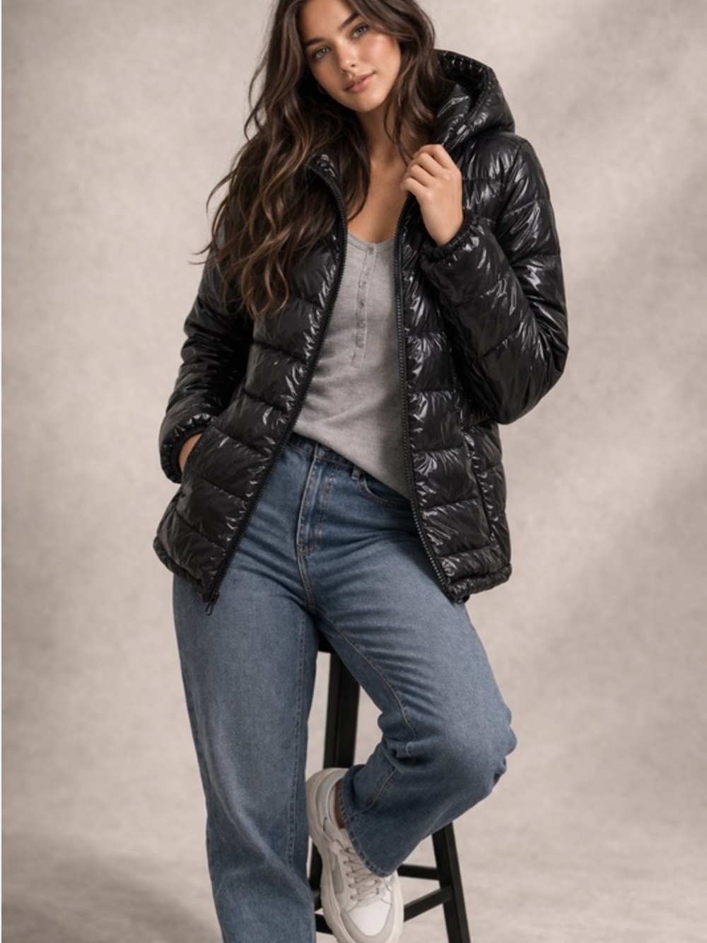 NWT❤️Jason Wu Shiny Black Quilted Hooded Puffer Packable szS
